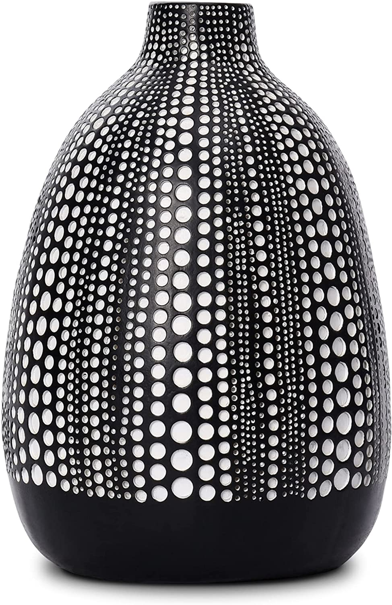 Quoowiit Flower Vase, Decorative Vases Floral Vase for Centerpieces, Vase for Home Decor, Living Room, Office Table or Wedding, Modern Resin Vases with Black and White Dots-White Tall Home & Garden > Decor > Vases Quoowiit Black-short  
