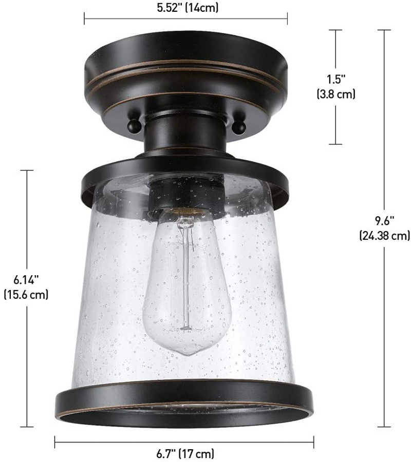 Globe Electric 44301 Charlie 1-Light Outdoor/Indoor Semi-Flush Mount Ceiling Light, Oil Rubbed Bronze, Clear Seeded Glass Shade