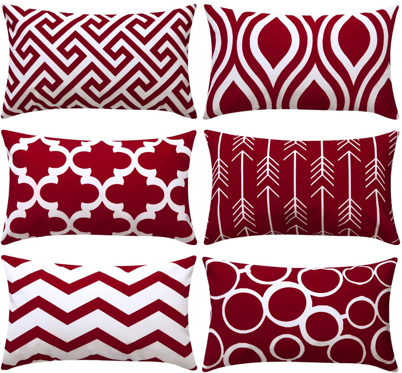 Top Finel Accent Decorative Throw Pillows Durable Canvas Outdoor Cushion Covers 16 X 16 for Couch Bedroom, Set of 6, Navy Home & Garden > Decor > Chair & Sofa Cushions Top Finel Burgundy 12"x20" 