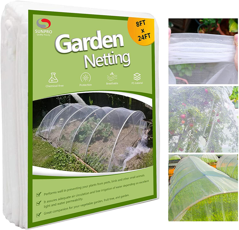 Garden Insect Netting Pest Barrier, Plant Covers 8'X24' Bird Mosquito Insect Bug Barrier Mesh Netting Fruit Tree Netting for Plant Protecting Vegetable Flowers Greenhouse Row Cover Garden Mesh Netting Sporting Goods > Outdoor Recreation > Camping & Hiking > Mosquito Nets & Insect Screens SUNPRO   