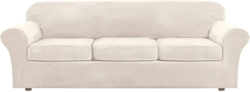 Modern Velvet Plush 4 Piece High Stretch Sofa Slipcover Strap Sofa Cover Furniture Protector Form Fit Luxury Thick Velvet Sofa Cover for 3 Cushion Couch, Machine Washable(Sofa,Gray) Home & Garden > Decor > Chair & Sofa Cushions H.VERSAILTEX Ivory X-Large 