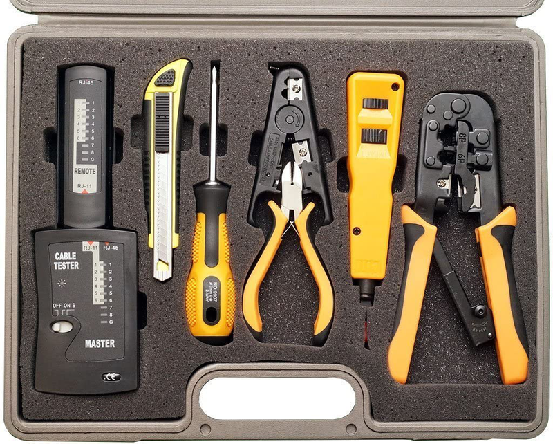 InstallerParts 10 Piece Network Installation Tool Kit - Includes LAN Data Tester, RJ45 RJ11 Crimper, 66 110 Punch Down, Stripper, Utility Knife, 2 in 1 Screwdriver, and Hard Case Electronics > Networking > Modem Accessories InstallerParts   