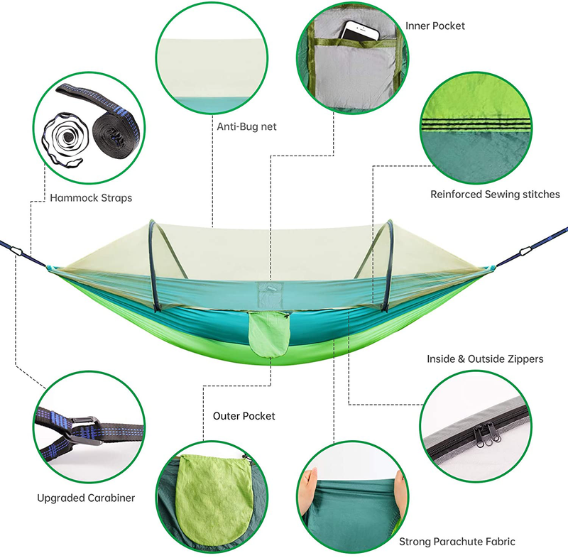Large Camping Hammock with Mosquito Net, Lightweight Double & Single Hammock Tent for Camping Portable Travel Hammock Sturdy and 500lb Load-Bearing for Outdoor Hiking Backpacking Backyard Patio Home & Garden > Lawn & Garden > Outdoor Living > Hammocks JONINGER   