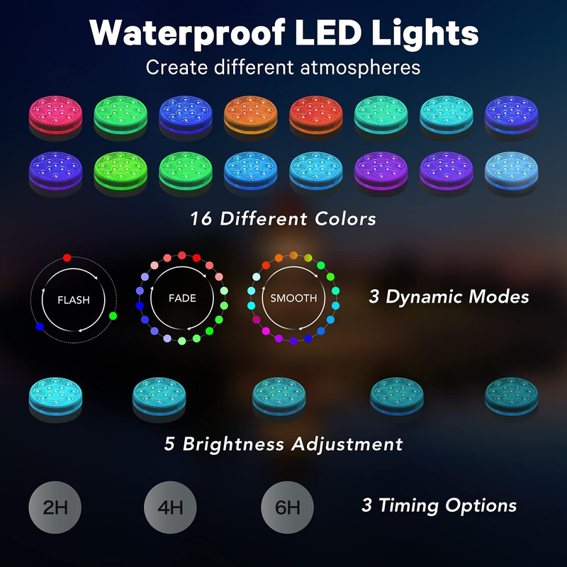 Koicaxy Submersible Led Lights, 16 Colors Underwater Pond Lights Pool Lights with Remote, 4 Pack Waterproof Magnetic Shower Lights Bathtub Lights with Suction Cup for Pond Fountain Vase Garden Party Home & Garden > Pool & Spa > Pool & Spa Accessories Koicaxy   