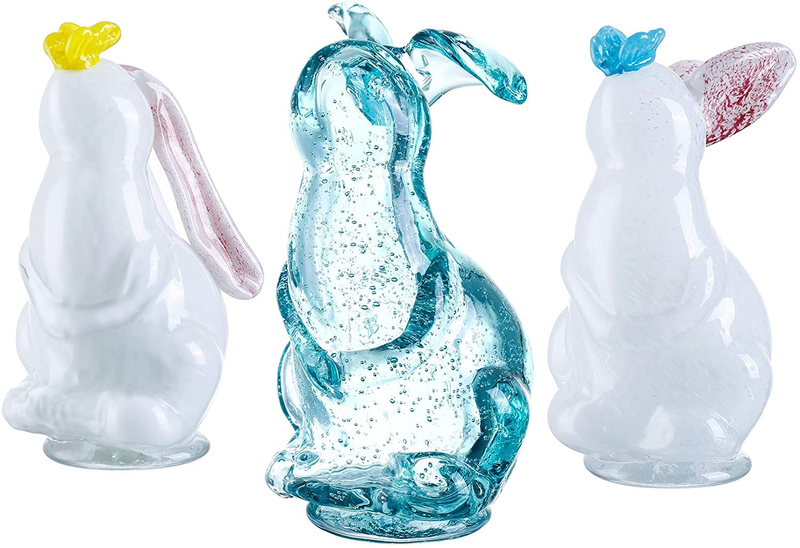 Diamond Star Hand Blown Bunny Glass Cute Rabbit Easter Decoration, Set of 3, Colorful