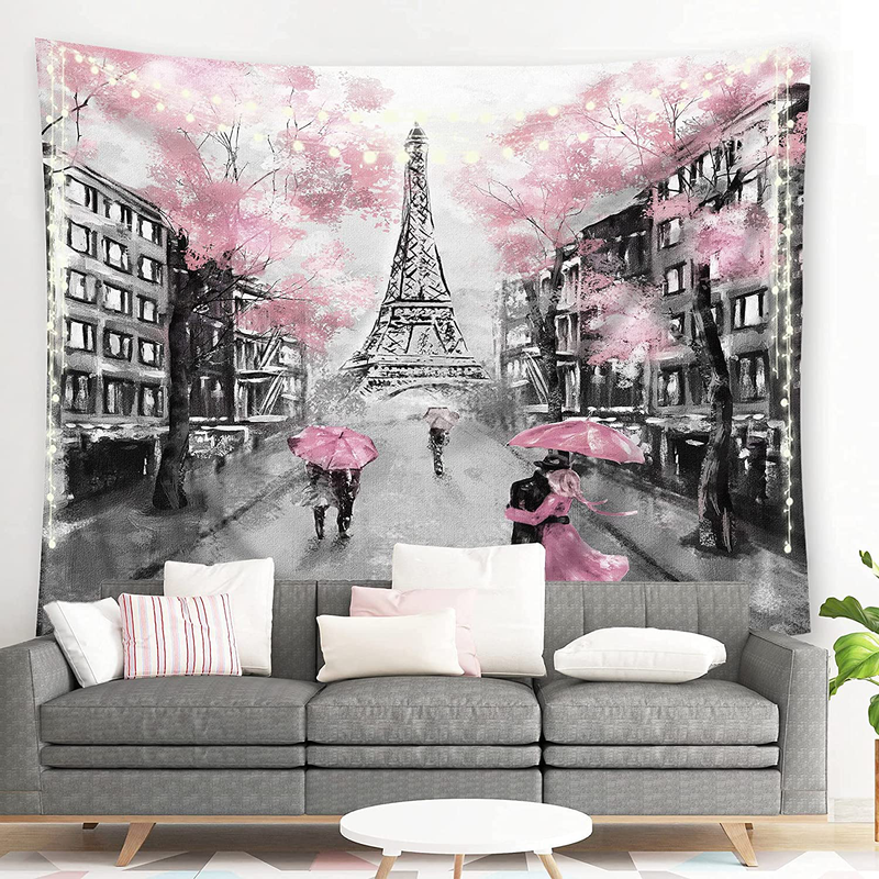 Riyidecor Pink Paris Eiffel Tower Tapestry for Living Room Wall Decor 51Hx59W Inch Paris Theme Backdrop Wall Hanging for Girls Women Vintage Romantic French Scenery Lover Couple Home Bedroom WW-PAVT Home & Garden > Decor > Artwork > Decorative Tapestries Riyidecor Pink black 91Wx71L 