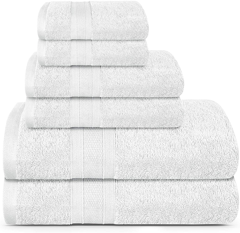 TRIDENT Soft and Plush, 100% Cotton, Highly Absorbent, Bathroom Towels, Super Soft, 6 Piece Towel Set (2 Bath Towels, 2 Hand Towels, 2 Washcloths), 500 GSM, Teal Home & Garden > Linens & Bedding > Towels TRIDENT White  