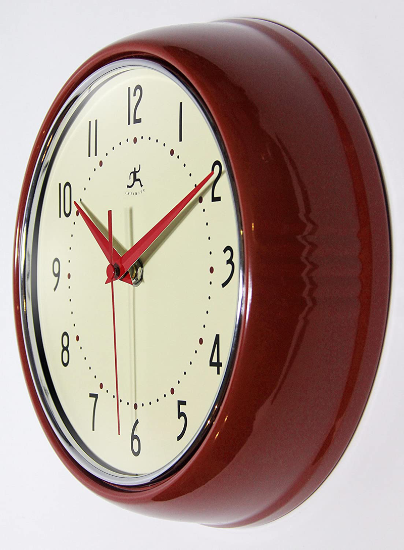 Infinity Instruments Round Silent Red Retro Indoor Wall Clock