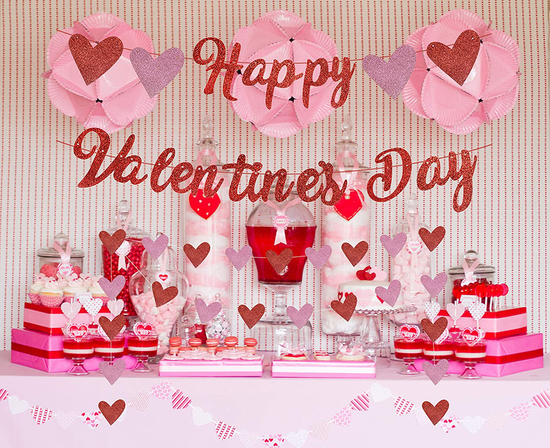 Happy Valentines Day Banner, Red Glittery Valentines Day Party Decorations, Valentines Day Garland, Valentines Photo Props, Heart Decorations, Wedding Anniversary Party, Valentines Day Fireplace Decor Home & Garden > Decor > Seasonal & Holiday Decorations Weimaro   