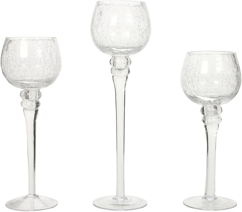 Hosley Set of 3 Crackle Glass Tealight Holders - Your Choice of Colors - 12 Inch, 10 Inch, 9 Inch (4-Metallic) Home & Garden > Decor > Home Fragrance Accessories > Candle Holders Hosley 3-clear  