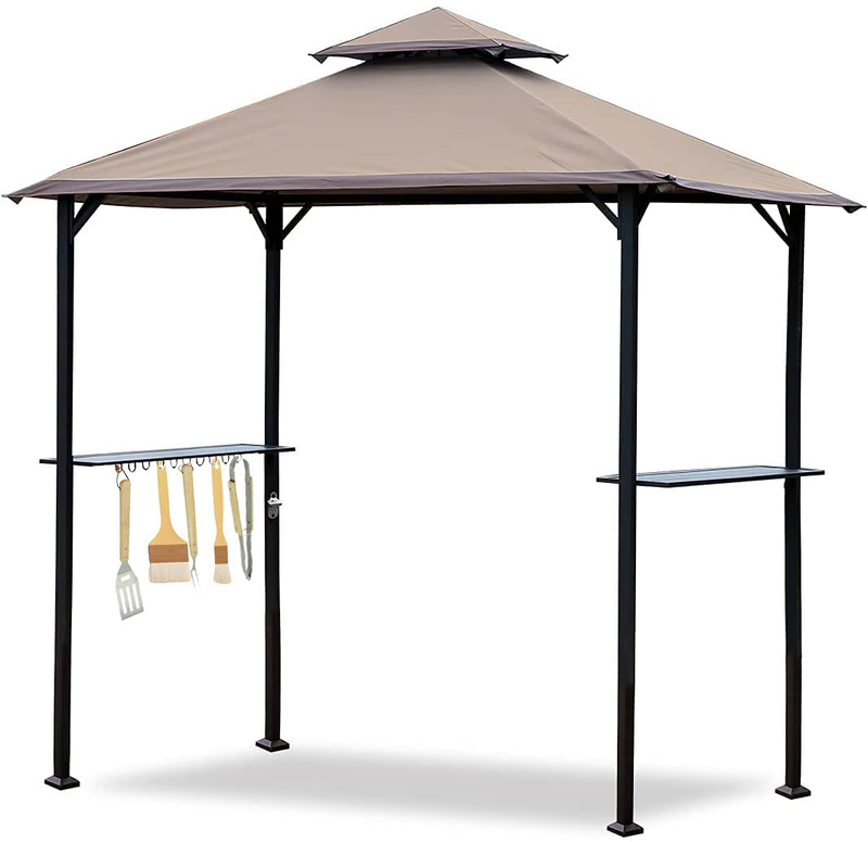 CoastShade 8'x 5' Grill Gazebo Double Tiered Outdoor BBQ Canopy,Grill Gazebo Shelter for Patio and Outdoor Backyard BBQ's with LED Light x 2 (Khaki) Home & Garden > Lawn & Garden > Outdoor Living > Outdoor Structures > Canopies & Gazebos CoastShade   