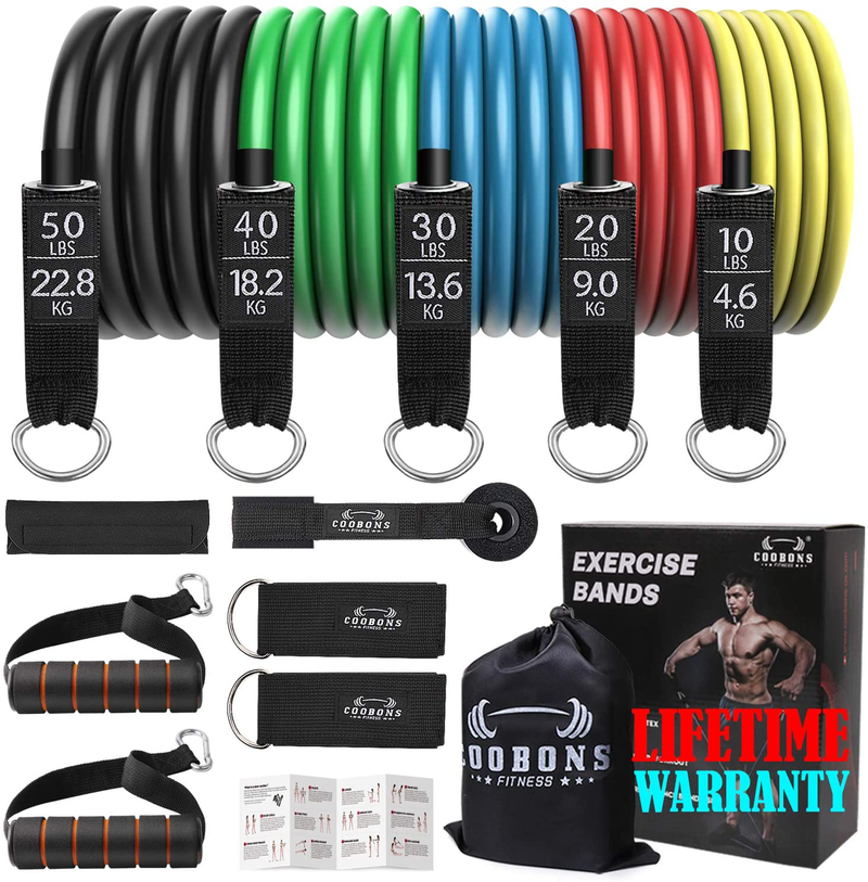 Resistance Bands Set - Exercise Bands with Handles for Resistance Training Equipment for Exercise Fitness, Physical Therapy, Home Workouts…  COOBONS FITNESS Black,Green,Blue,Red,Yellow  