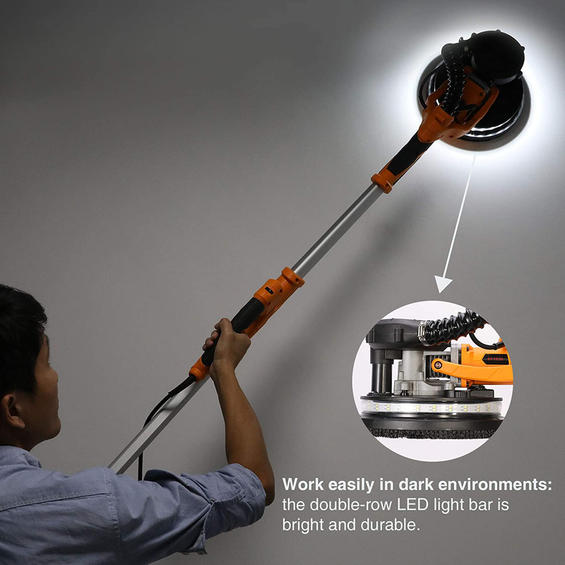 Orion Motor Tech 850W Electric Power Drywall Sander with Vacuum Dust Collector, Swivel Head Extendable Variable 5-Speed LED High Visibility Wall Grinding Machine and 12 Sanding Discs  Orion Motor Tech   