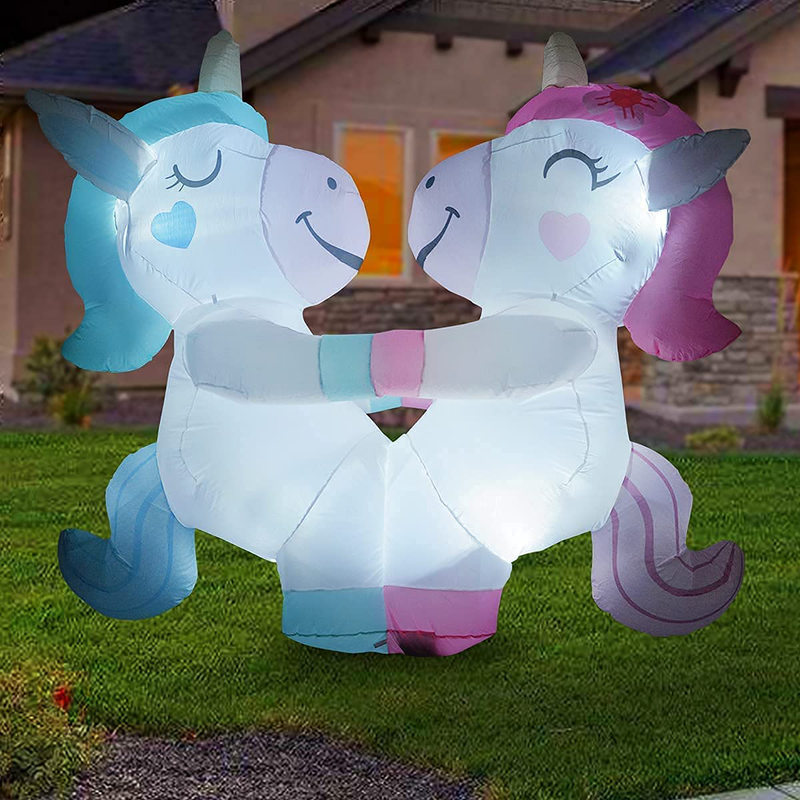 GOOSH 6.2 FT Height Christmas Inflatables Outdoor Blue & Pink Unicorns, Blow Up Yard Decoration Clearance with LED Lights Built-in for Holiday/Christmas/Party/Yard/Garden
