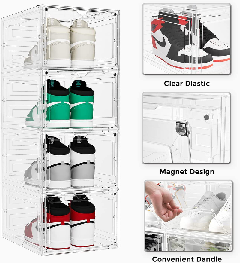 Pinkpum Shoe Storage, 6 Pack Shoe Boxes Clear Plastic Stackable, Shoe Organizer for Sneakers, Large Drop Front Shoe Box, Shoe Case with Clear Door, Fit for Size 12 (White) Furniture > Cabinets & Storage > Armoires & Wardrobes PINKPUM   