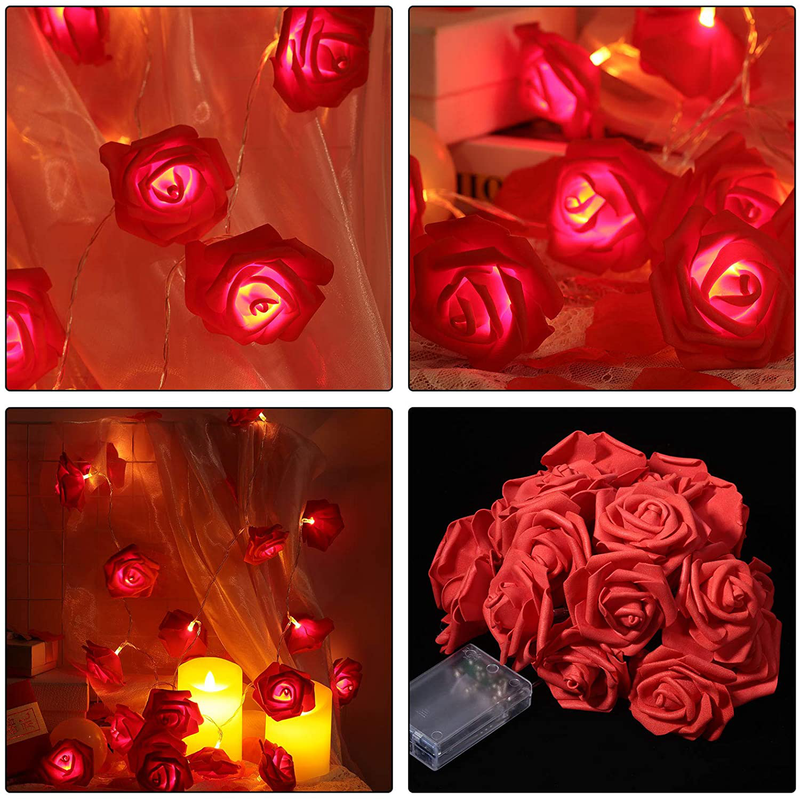 Mudder 9.8 Feet 20 LED Rose Flower String Lights Battery Operated String Romantic Flower Rose Fairy String Light with 2000 Pieces Faux Flower Silk Petals for Valentine'S Day Wedding Garden Christmas Home & Garden > Decor > Seasonal & Holiday Decorations Mudder   