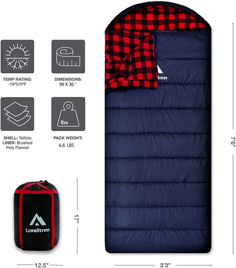 LONDTREN Big and Tall 0 Degree Sleeping Bags for Adults Cold Weather Sleeping Bag Camping Winter below Zero 20 15 Flannel XXL Sporting Goods > Outdoor Recreation > Camping & Hiking > Sleeping BagsSporting Goods > Outdoor Recreation > Camping & Hiking > Sleeping Bags Londtren   