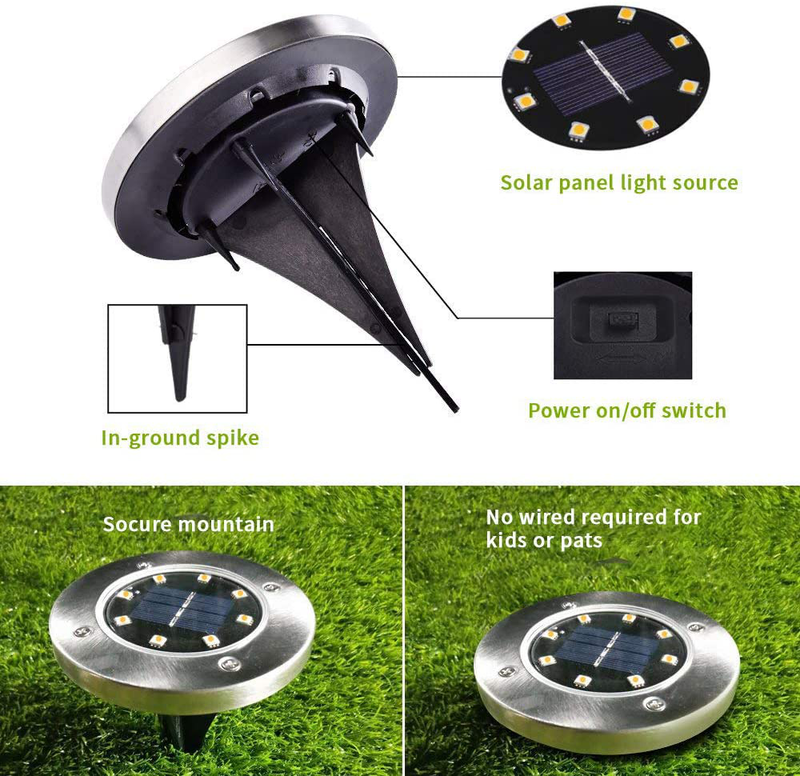INCX Solar Ground Lights, 12 Packs 8 LED Solar Garden Lamp Waterproof In-Ground Outdoor Landscape Lighting for Patio Pathway Lawn Yard Deck Driveway Walkway White Home & Garden > Lighting > Lamps INCX   