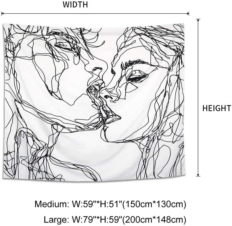 Ruibo Women/Men Abstract Sketch Art Kiss Lovers Tapestry/Kissing Tapestry Wall Hanging Black and White Line Art Tapestry, Beach Throw(RB-K-2)(W:59" H:51") Home & Garden > Decor > Artwork > Decorative Tapestries Ruibo   
