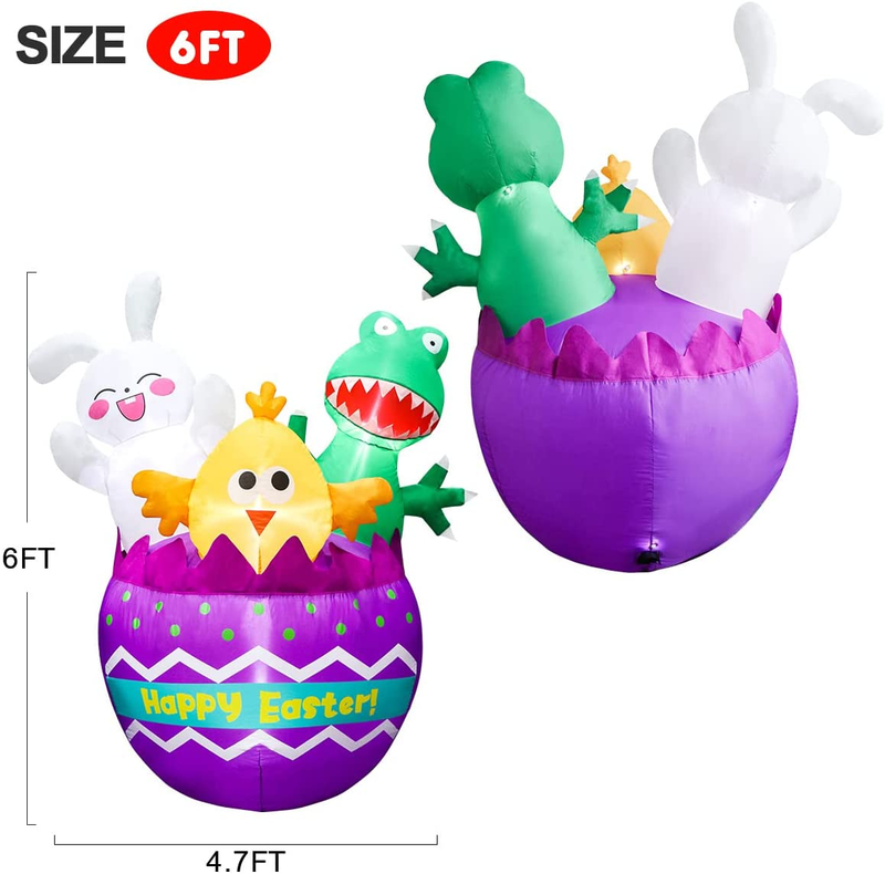 Meland 6FT Easter Inflatable Outdoor Decorations - Easter Blow up Yard Decorations with Bunny, Chick, Dinosaur in Easter Egg - Easter Inflatable Décor with Light for Party Indoor Ourdoor Garden Lawn Home & Garden > Decor > Seasonal & Holiday Decorations Meland   