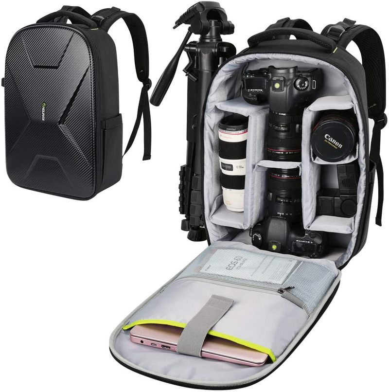 Endurax Large Camera Backpack Waterproof Compatible with Canon Nikon Photographers Camera Bag for DSLR with Hardshell Protection Cameras & Optics > Camera & Optic Accessories > Camera Parts & Accessories > Camera Bags & Cases Endurax Dark Black  