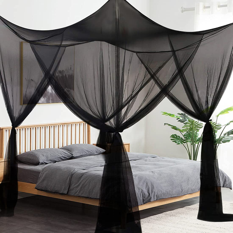 Mosquito Net for Bed Canopy, 4 Corner Post Curtains Bed Canopy Large Mosquito Netting Bedroom Princess Decoration for Girls & Adults, Fits Full/Queen/King Size Sporting Goods > Outdoor Recreation > Camping & Hiking > Mosquito Nets & Insect Screens Aifusi Black  