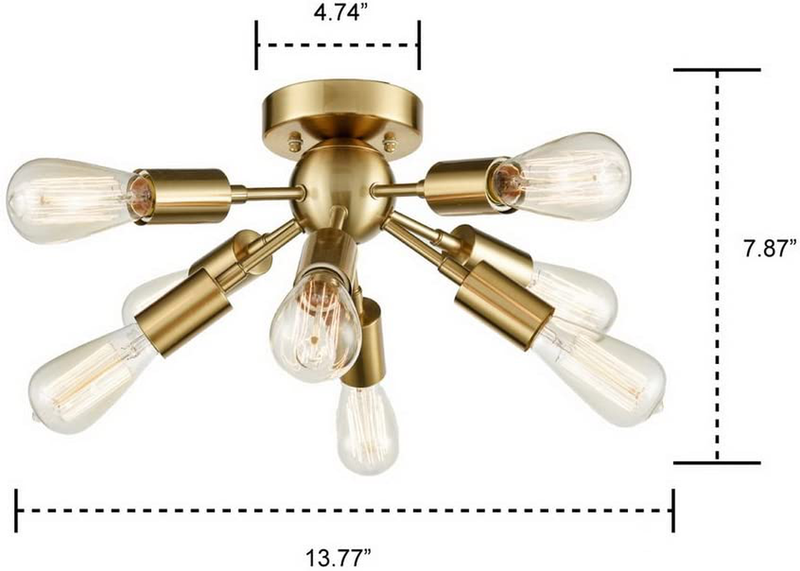 CLAXY Ecopower Antique Brass Sputnik Chandelier with 8 Socket Flush Mount Ceiling Light