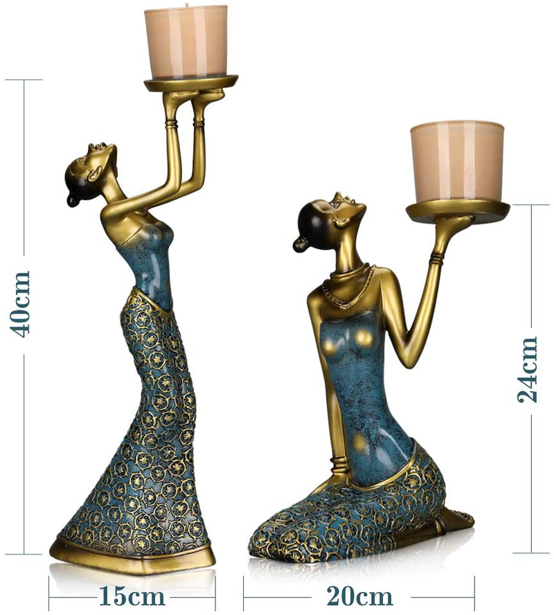 MRealGal Antique Beauty Decorative Candle Holders,Set of 2-Functional Coffee Table Decorations-Centerpieces for Dining/Living Room-Best Wedding/Birthday (Blue, Small) Home & Garden > Decor > Home Fragrance Accessories > Candle Holders MRealGal   