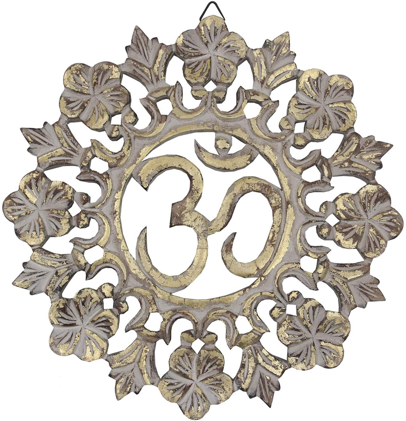 DharmaObjects Handcrafted Wooden Om Wall Decor Hanging Art (OM NATURAL) Home & Garden > Decor > Artwork > Sculptures & Statues DharmaObjects Om Gold  