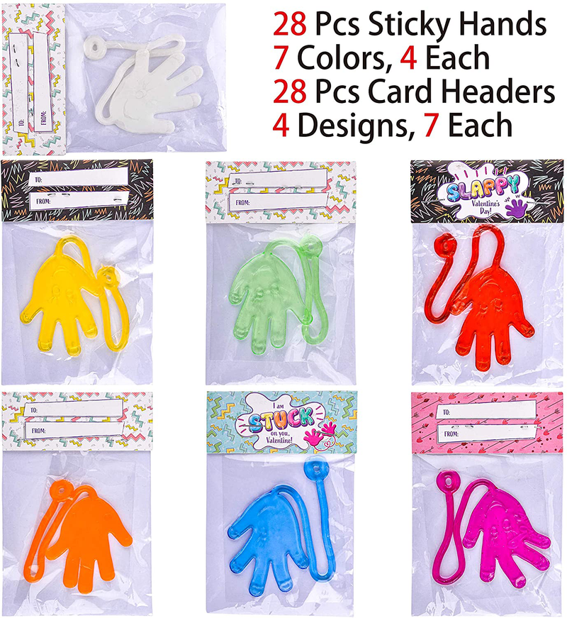 JOYIN 28 Packs Sticky Hands with Card Headers for Kids Party Favor, Classroom Exchange Prizes, Valentine’S Greeting Cards, Valentine Party Favors, Valentine Exchange Gifts