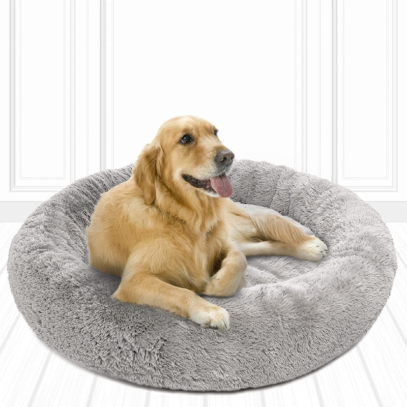 Friends Forever Donut Cat Bed, Faux Fur Dog Beds for Medium Small Dogs - Self Warming Indoor round Pillow Cuddle Animals & Pet Supplies > Pet Supplies > Dog Supplies > Dog Beds Friends Forever Grey Large 