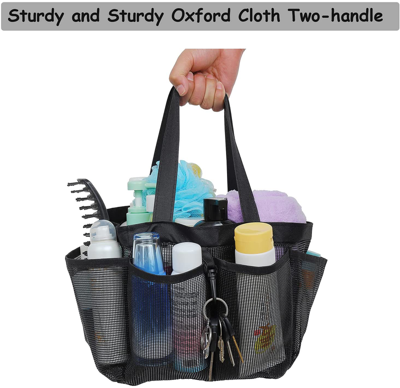 Mesh Shower Caddy Portable for College Dorm Room Essentials, Hanging Large Shower Tote Bag Toiletry Organizer with Key Hook for Bathroom Accessories(Black) Sporting Goods > Outdoor Recreation > Camping & Hiking > Portable Toilets & Showers Lenrunya   