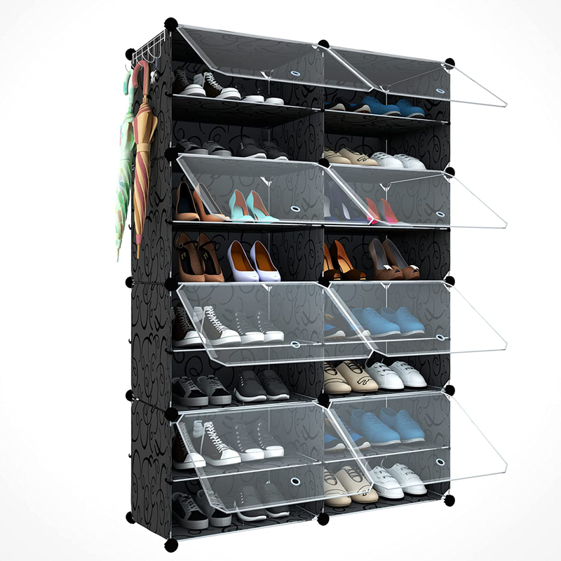 Shoe Rack Organizer, 24 Pair Shoe Storage Cabinet with Door Expandable Plastic Shoe Shelves for Heels, Boots, Slippers,6 Tier Furniture > Cabinets & Storage > Armoires & Wardrobes HOMICKER Black 32"x12.5"x48" 