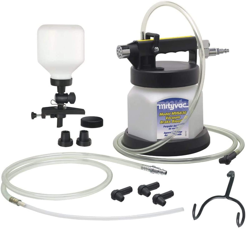 Mityvac MV6840 Hydraulic Brake and Clutch Pressure Bleeding System with Integrated Safety and Pressure Relief Valve, 7 Master Cylinder Adapters and Case , Black , 12 x 12 Inch