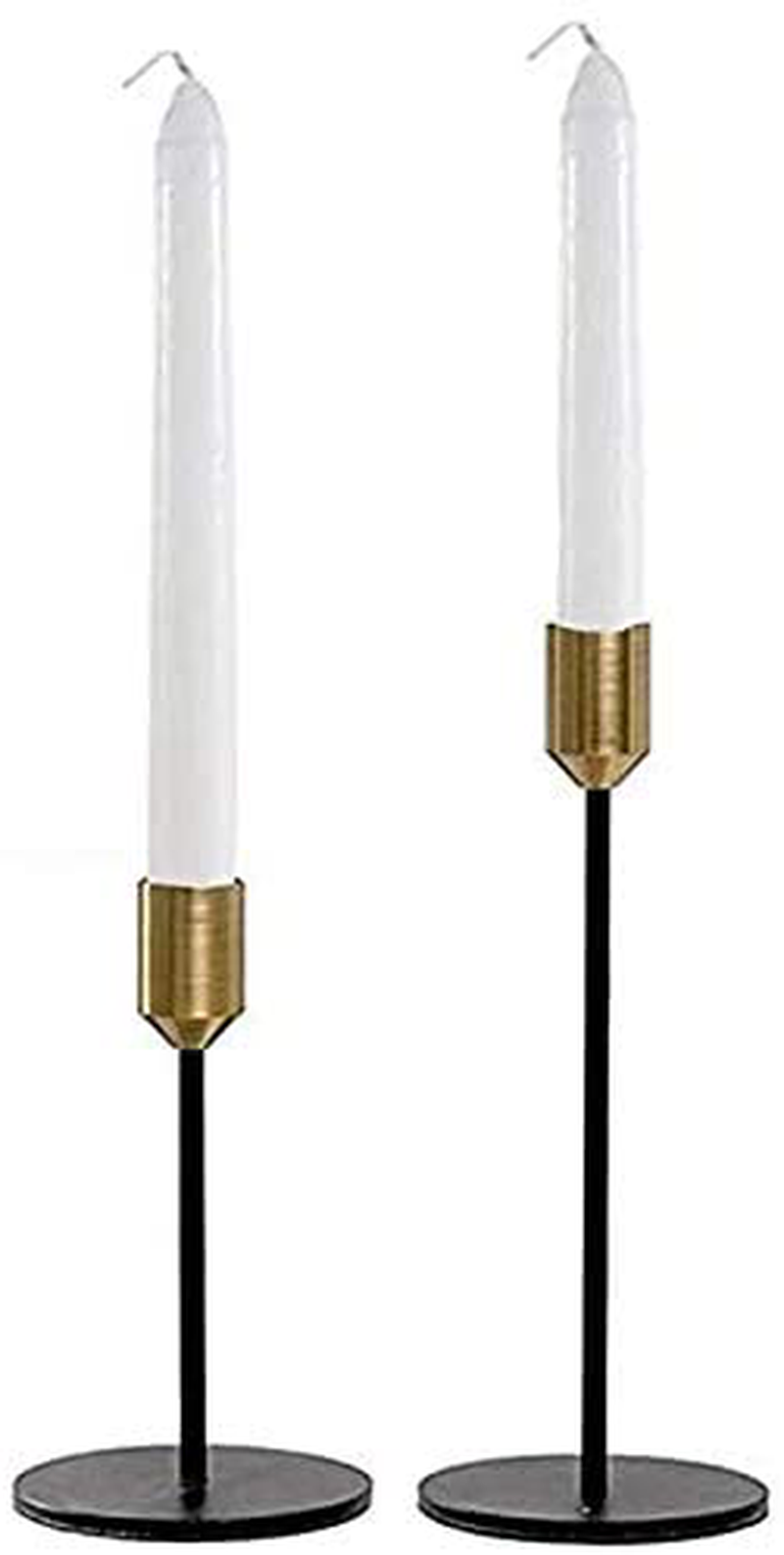 KiaoTime Set of 2 Brass Gold Black Taper Candle Holders Candlestick Holders Centerpiece Decorative Vintage & Modern Candlelight Dinner Metal Candlestick Holders for Table Mantel Wedding Housewarming Home & Garden > Decor > Home Fragrance Accessories > Candle Holders KiaoTime Default Title  