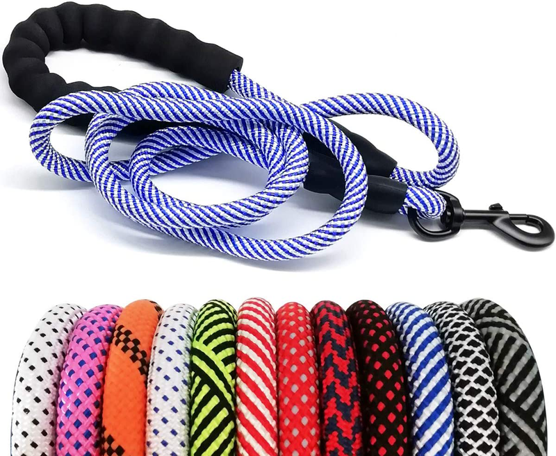 MayPaw Heavy Duty Rope Dog Leash, 6/8/10 FT Nylon Pet Leash, Soft Padded Handle Thick Lead Leash for Large Medium Dogs Small Puppy Animals & Pet Supplies > Pet Supplies > Dog Supplies MayPaw blue 1/4" * 6' 