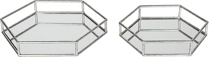 Kate and Laurel Felicia Modern Glam 2-Piece Nesting Metal Mirrored Decorative Accent Trays, Gold Home & Garden > Decor > Decorative Trays Kate and Laurel Silver  