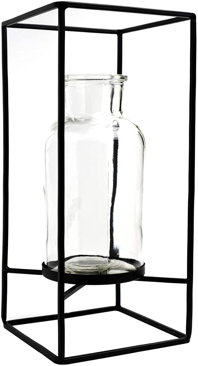 EXCELLO GLOBAL PRODUCTS Decorative Glass Vase with Metal Wire Stand: Clear Vase Decoration for Modern Home Decor (12.5" x 5.75")