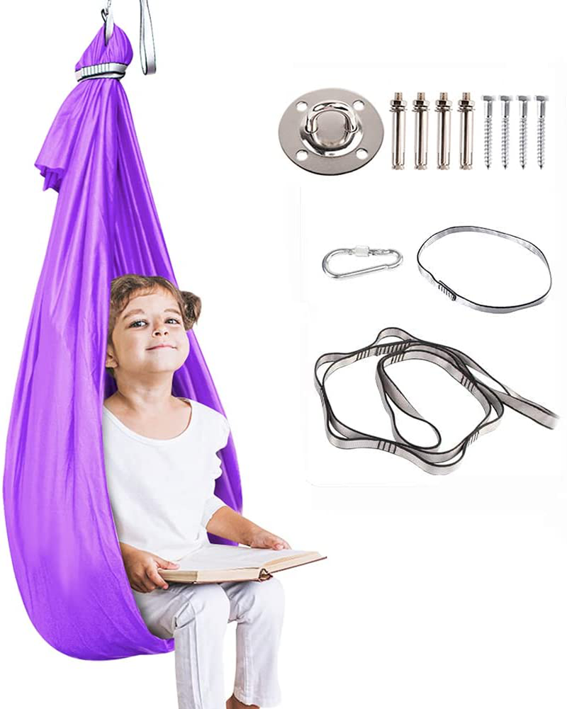 Therapy Swing for Kids with Special Needs (Hardware Included) Sensory Swing Cuddle Swing Indoor Outdoor Kids Swing Adjustable Hammock for Children with Autism, ADHD, Aspergers, Sensory Integration Home & Garden > Lawn & Garden > Outdoor Living > Hammocks Aokitec Purple  