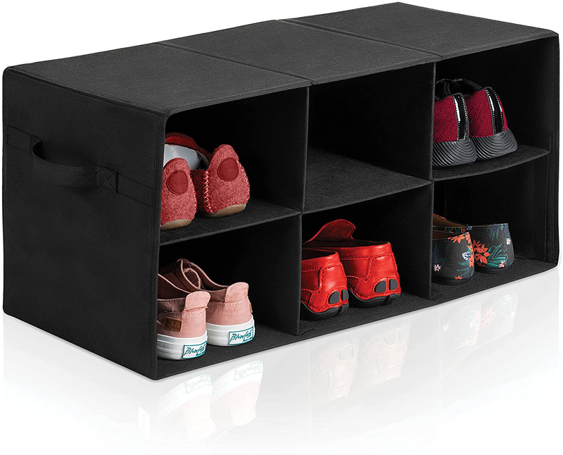 Freestanding Shoe Organizer No Tools Required 6 Big Sections Fits Men'S Shoes, Compact for Entryways, Closets Also Ideal for Accessories, Durable Cardboard Covered with Smooth Fabric Foldable Straps Furniture > Cabinets & Storage > Armoires & Wardrobes ZOBER   
