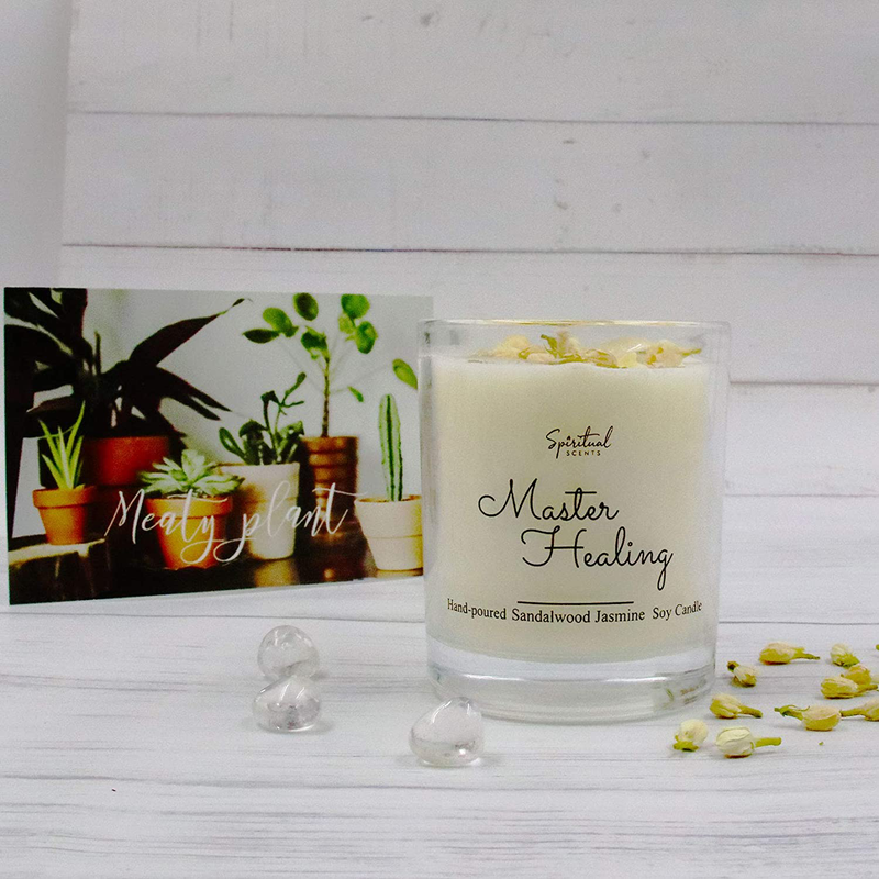 Master Healing Candle with Clear Quartz Crystal/Manifest Healing, Spiritual Cleansing/Open, Activate, and Align All of The Chakras/Banishes All Negative Energy/Sandalwood Jasmin Scented Candle Home & Garden > Decor > Home Fragrances > Candles Spiritual Scents Default Title  