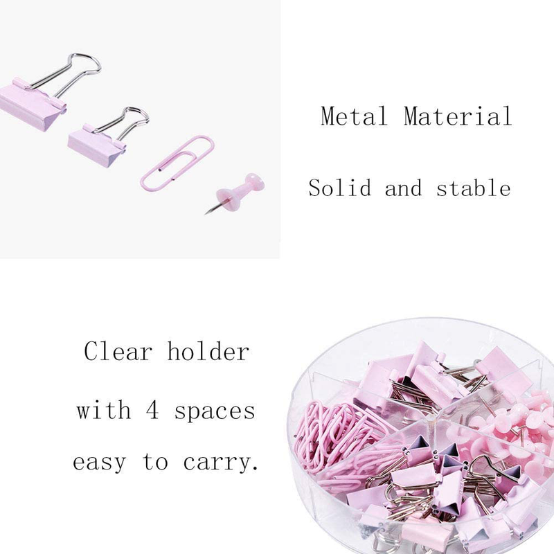 Paper Clips and Binder Clips Push Pins Set and Holder, Syitem Non-Skid Map Tacks Thumbtacks Clips Kits with Container for Office School Home Desk Supplies, 72 PCS Assorted Sizes (Pink) ¡­ Office Supplies > General Office Supplies SYITEM   