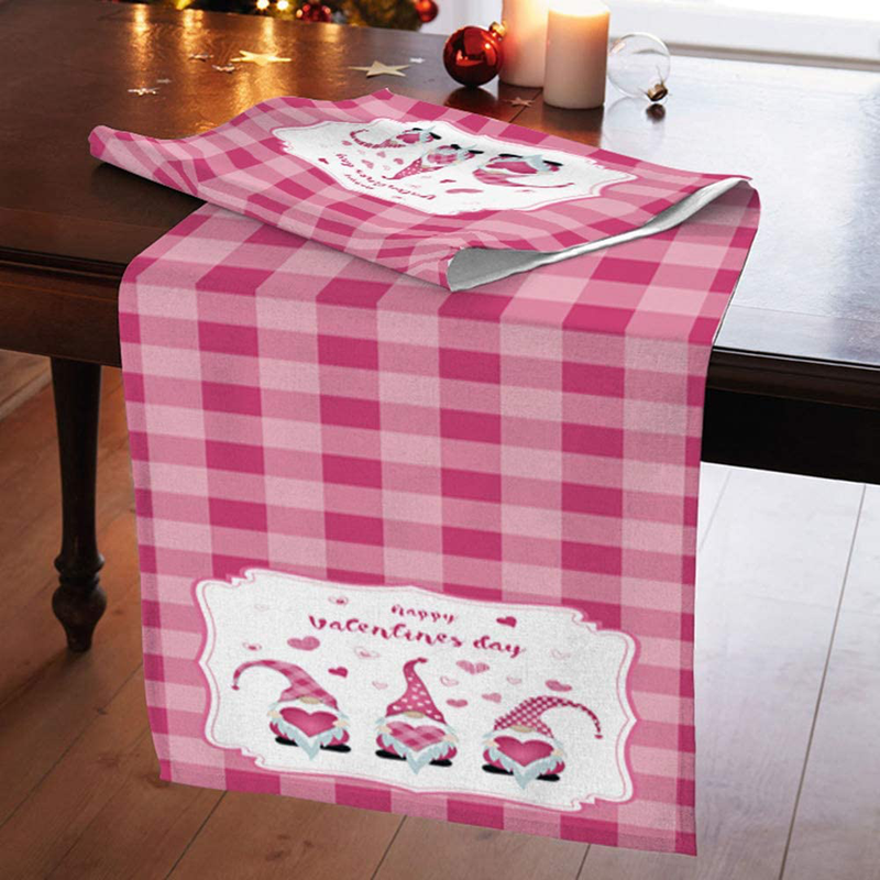 JXCH Valentine'S Day Gnome Table Runner Valentines Day Gifts for Him Her Kids Valentines Day Decor Pink Buffalo Plaid Table Runner for Couple Valentine'S Day Table Decorations Dinner Party Supplies Home & Garden > Decor > Seasonal & Holiday Decorations JXCH   
