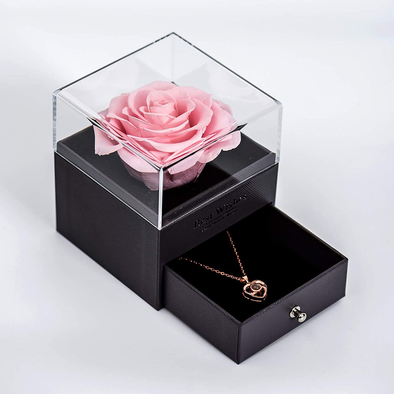 Preserved Real Rose Eternal Handmade Preserved Rose with Love You Necklace 100 Languages Gift, Enchanted Real Rose Flower for Valentine'S Day Anniversary Wedding Romantic Gifts for Her Home & Garden > Decor > Seasonal & Holiday Decorations Lirodu 2-pink  