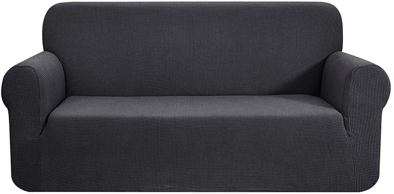 CHUN YI Stretch Sofa Slipcover 1-Piece Couch Cover, 3 Seater Coat Soft With Elastic, Checks Spandex Jacquard Fabric, Large, Black Home & Garden > Decor > Chair & Sofa Cushions CHUN YI Grey Medium 