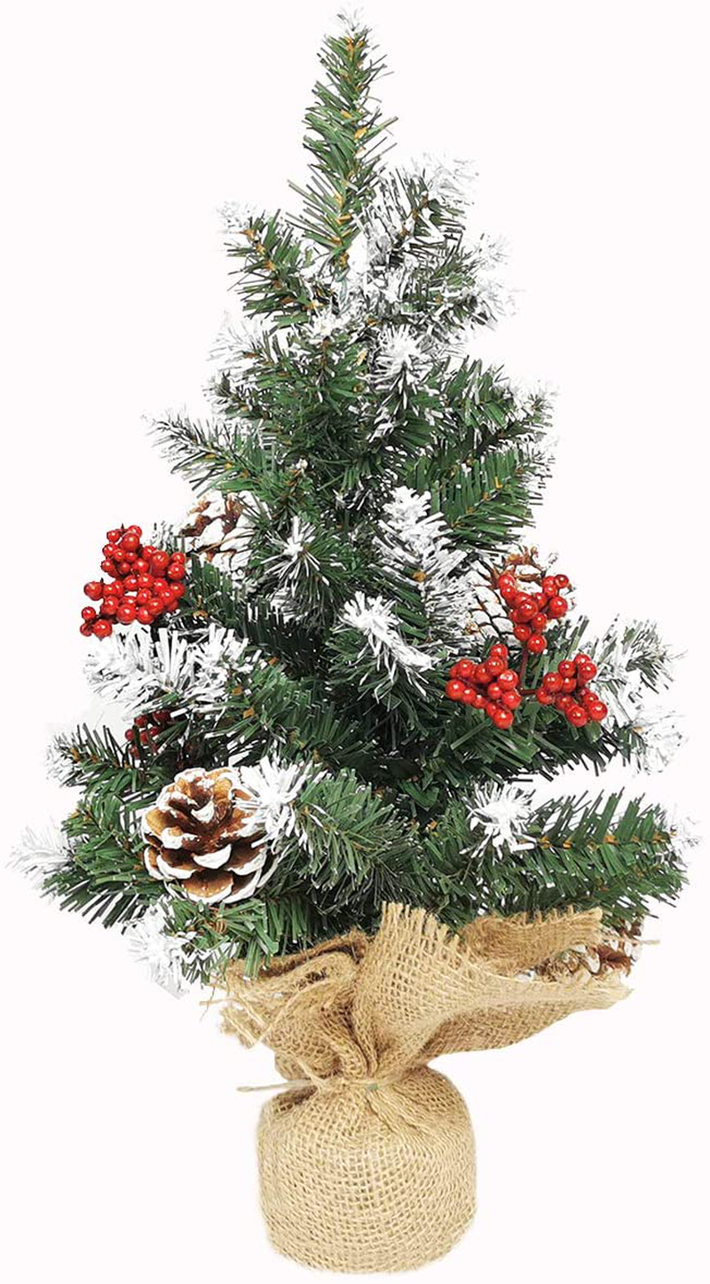Premium Spruce Hinged Artificial Christmas Tree, Tabletop Pencil Pine Tree with Cloth Bag Base, 2 Ft Skinny Flake Xmas Tree with Snow, Desktop Little Christmas Tree for Indoor Outdoor Home & Garden > Decor > Seasonal & Holiday Decorations > Christmas Tree Stands Aosxun Christmas Tree-24in  