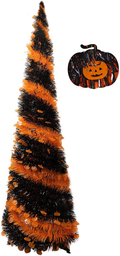 FUNPENY Halloween Christmas Tinsel Tree, 5ft Collapsible Pop Up Pencil Tree with Stand for Halloween Xmas Decorations, Home Decor, Holiday Party Supplies (Black & Orange) Home & Garden > Decor > Seasonal & Holiday Decorations > Christmas Tree Stands FUNPENY Black & Orange  