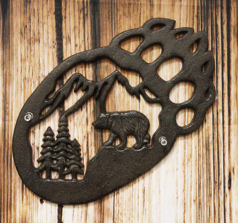 Ebros Gift 11.5" Wide Western Black Bear Paw With Pine Tree Forest And Mountain Design Cast Iron Metal Wall Decor Plaque Southwest Rustic Country Bears Vintage Decorative Accent For Walls Or Tables Home & Garden > Decor > Artwork > Sculptures & Statues Ebros Gift Default Title  