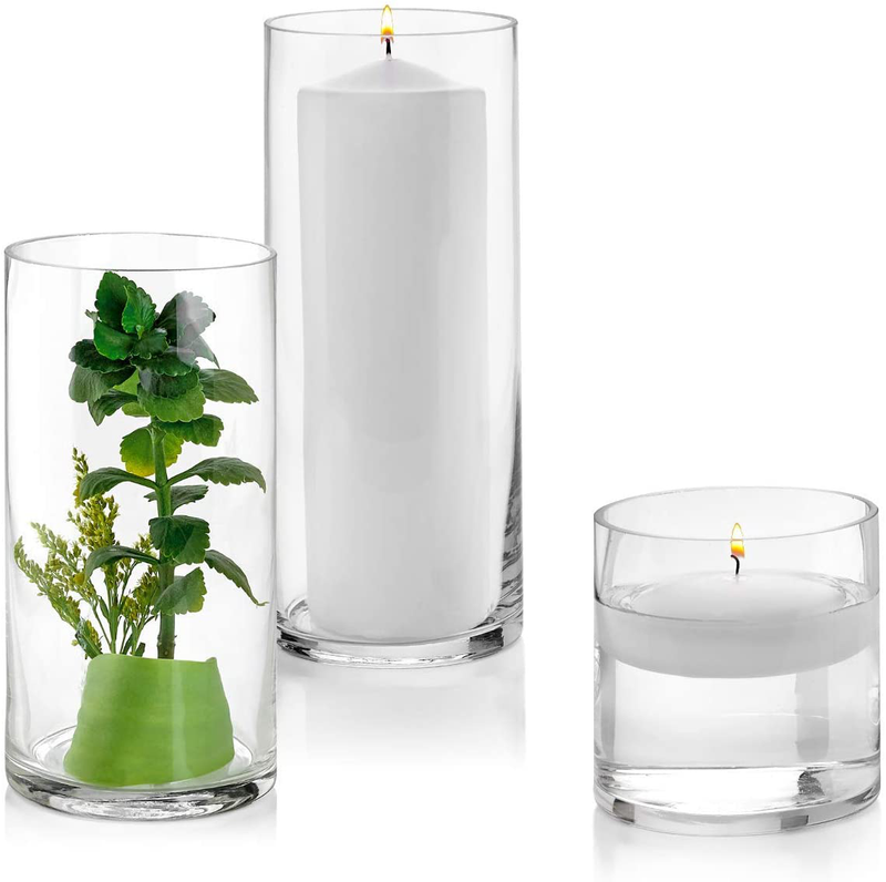 Set of 3 Glass Cylinder Vases 4, 8, 10 Inch Tall – Multi-use: Pillar Candle, Floating Candles Holders or Flower Vase – Perfect as a Wedding Centerpieces. Home & Garden > Decor > Vases PARNOO   
