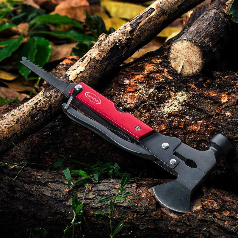Rovertac Camping Accessories Multitool Hatchet Survival Gear Christmas Gifts for Men Dad Husband 14 in 1 Multi Tool Axe Hammer Knife Saw Screwdrivers Pliers Bottle Opener Durable Sheath Sporting Goods > Outdoor Recreation > Camping & Hiking > Tent Accessories RoverTac   